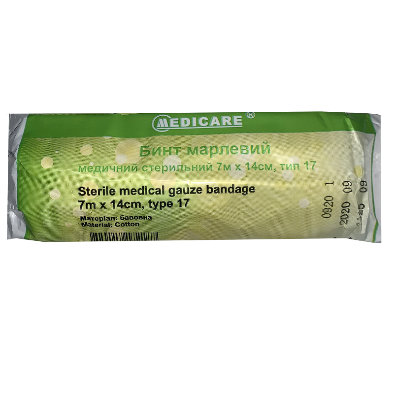 Бинт марлевий медичний стерильний “MEDICARE”, 7м х 14см, тип 17 (4820118172187)